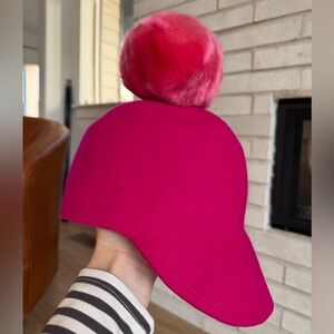 Kate Spade Hot Pink Wool Hat with Pom Pom